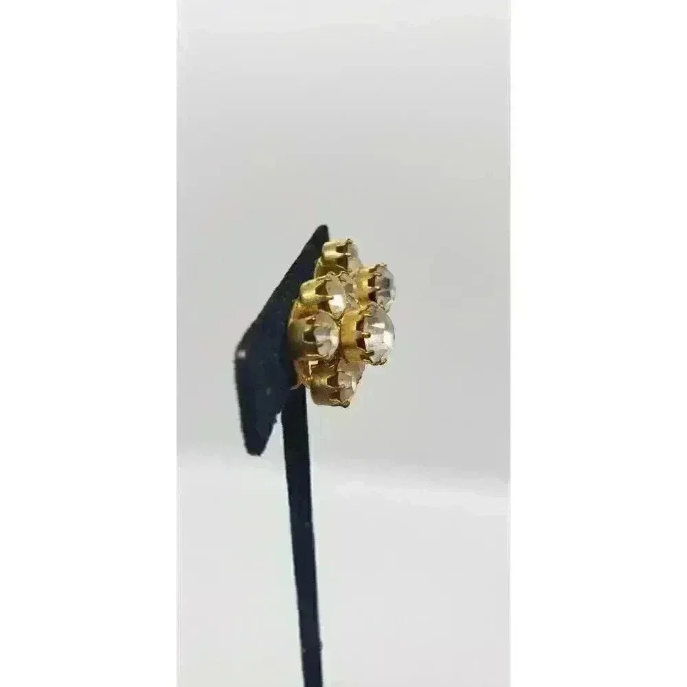 Vintage Earrings Clear Rhinestone Gold Clip Prong Set Austria Statement Bride